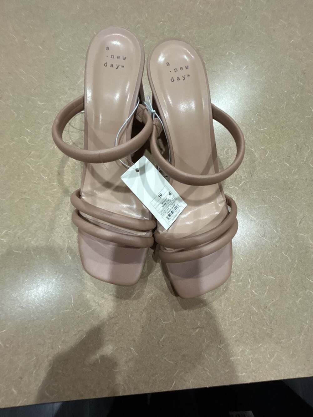A New Day Women's StacyNude Strappy Block Heel Mule Sandals
